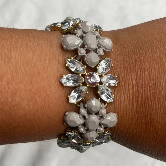 J.Crew Gold & Grey Floral Crystal Bracelet - Picture 1 of 5
